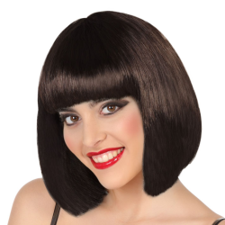 Peluca Castaña Lisa Corta con Flequillo