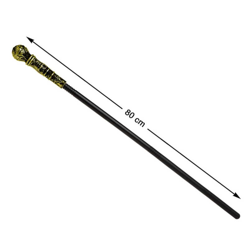 Bastón Negro con Bola Dorada 80 cm.