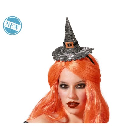 DIADEMA SOMBRERO BRUJA PLATEADO MUJER ADULTO