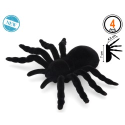ACCESORIOS DECORACIÓN HALLOWEEN ARAÑAS TERCIOPELO NEGRO 4 UNIDADES