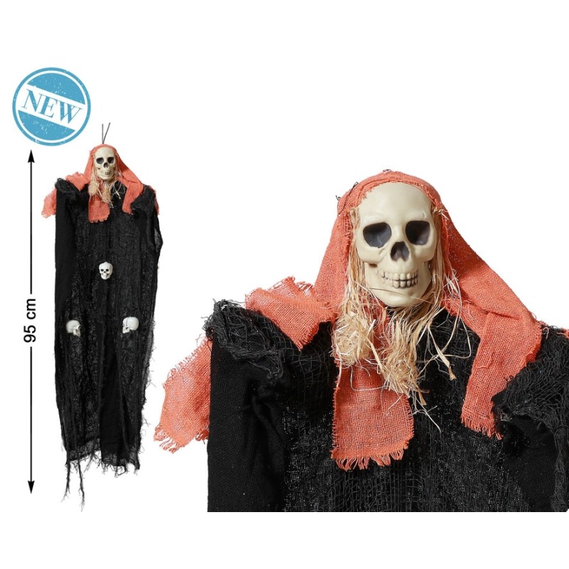 ACCESORIO COLGANTE HALLOWEEN ESQUELETO NEGRO ROJO 95 CM