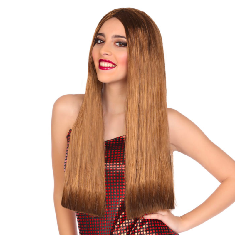 Peluca Lisa Larga Castaño 60cm.