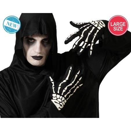 GUANTES ESQUELETOS HALLOWEEN NEGRO ADULTO TALLA GRANDE
