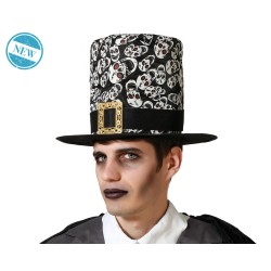 SOMBRERO DE COPA CALAVERAS HALLOWEEN NEGRO