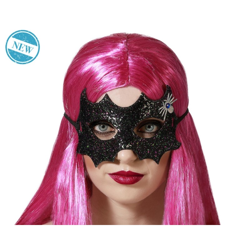 ANTIFAZ NEGRO BRILLANTE ARAÑA PLATEADA HALLOWEEN