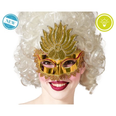 MÁSCARA VENECIANA ANTIFAZ DORADO BRILLANTE BRILLO OSCURIDAD MUJER ADULTO