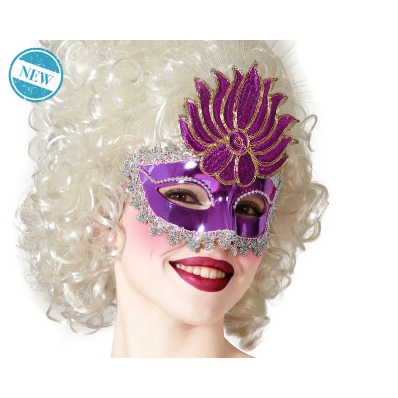 MÁSCARA VENECIANA ANTIFAZ MORADO BRILLANTE BRILLO OSCURIDAD MUJER ADULTO