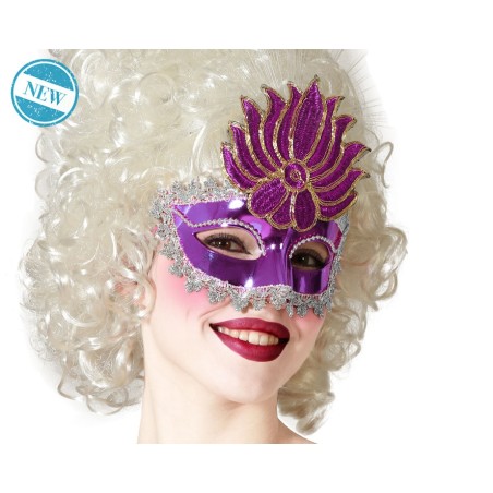 MÁSCARA VENECIANA ANTIFAZ MORADO BRILLANTE BRILLO OSCURIDAD MUJER ADULTO