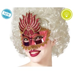 MÁSCARA VENECIANA ANTIFAZ ROJO BRILLANTE BRILLO OSCURIDAD MUJER ADULTO