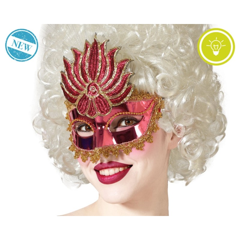 MÁSCARA VENECIANA ANTIFAZ ROJO BRILLANTE BRILLO OSCURIDAD MUJER ADULTO