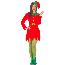Disfraz de Elfa Navideña Mujer – Vestido y Gorro Incluidos