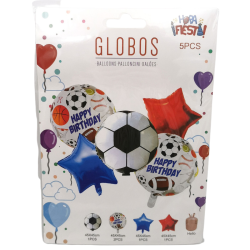 Set de Globos Foil Temática Fútbol Happy Birthday - Pack de 5