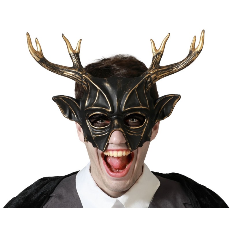 MÁSCARA HALLOWEEN NEGRO DORADO ESQUELETO ANIMAL HOMBRE ADULTO