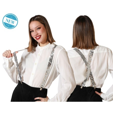 TIRANTES LENTEJUELAS PLATEADO MUJER ADULTO