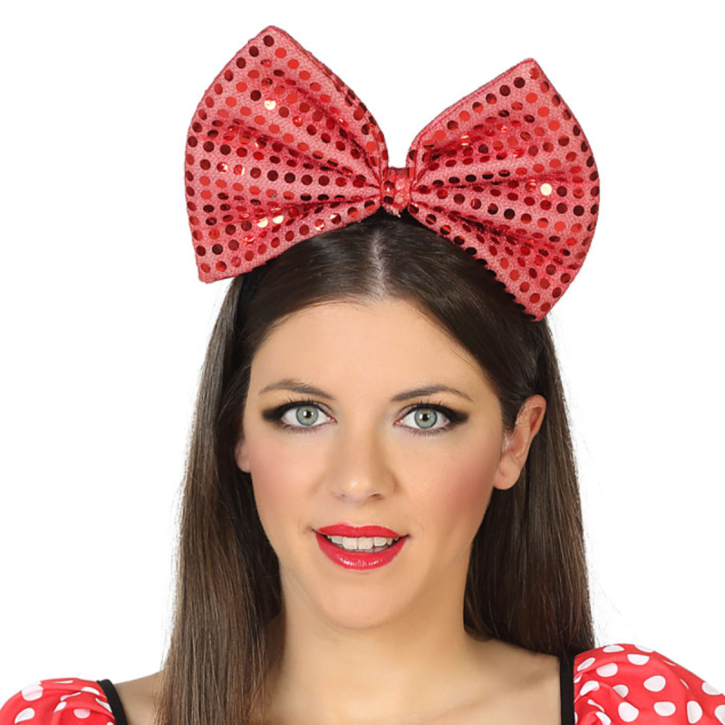 Diadema de Pajarita Roja con Lentejuelas para Adultos - Circo Chic