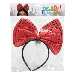 Diadema de Pajarita Roja con Lentejuelas para Adultos - Circo Chic