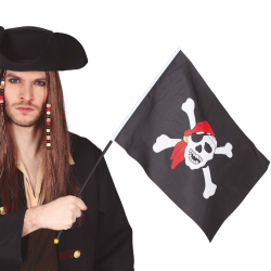 Bandera Pirata 42x30cm con Palo - Accesorio Disfraz Pirata