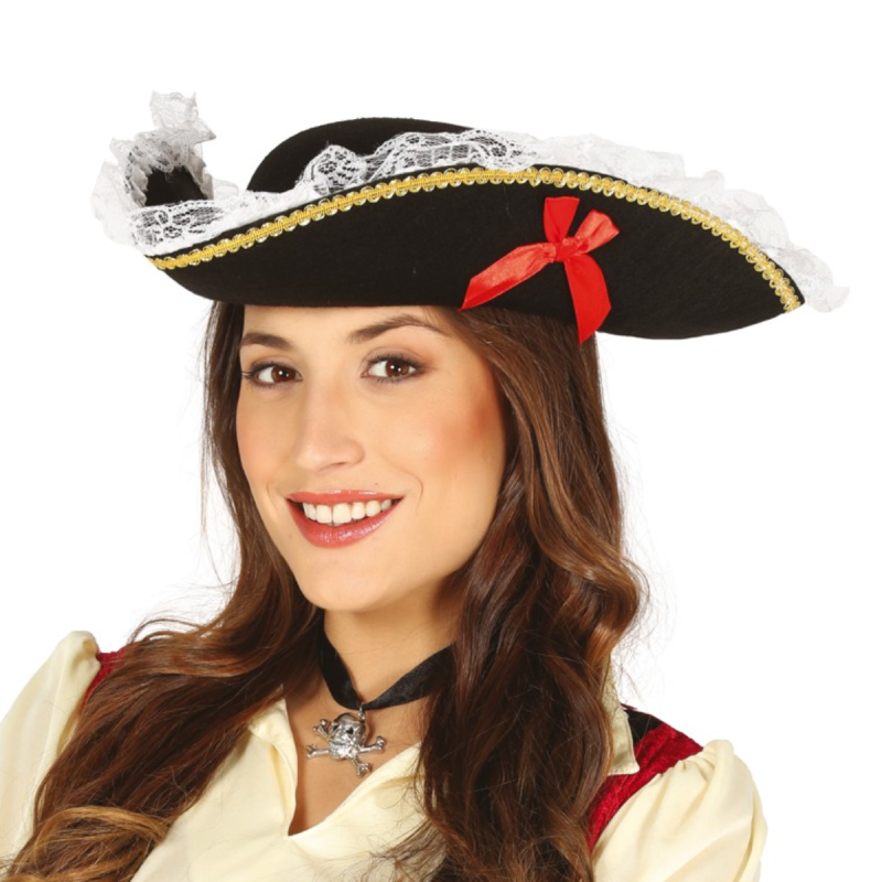 Sombrero Pirata Mujer con Lazo Rojo – Accesorio Distintivo