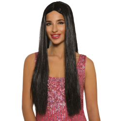 Peluca Melena Negra Lisa 60 cm.