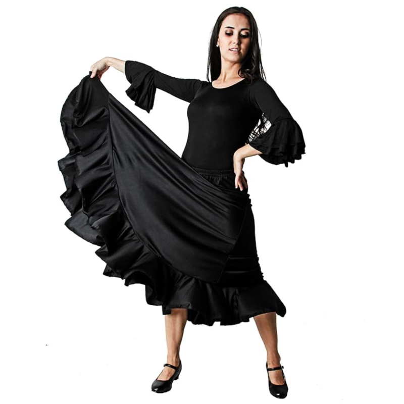 Falda Flamenca Negra con Volante para Adultos - Elegancia y Confort