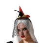 DIADEMA SOMBRERO BRUJA ROJO VELO PLUMAS HALLOWEEN