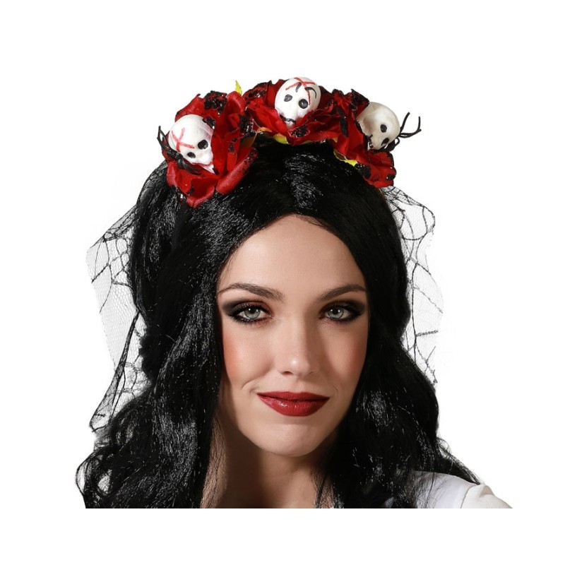 DIADEMA HALLOWEEN CATRINA ROSAS CON CALAVERAS MUJER ADULTO