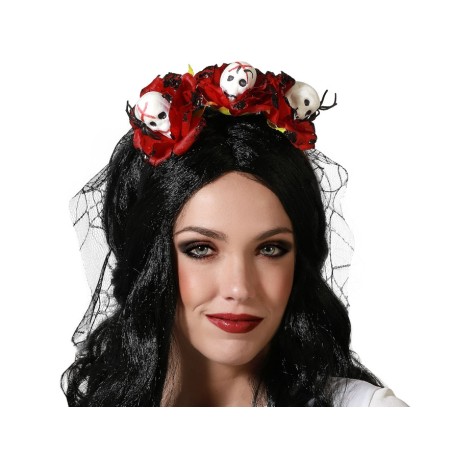 DIADEMA HALLOWEEN CATRINA ROSAS CON CALAVERAS MUJER ADULTO