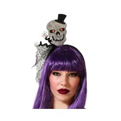 DIADEMA HALLOWEEN CALAVERA PLATEADA BRILLANTE MUJER ADULTO