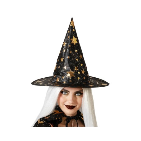 SOMBRERO DE BRUJA NEGRO ESTRELLAS DORADAS