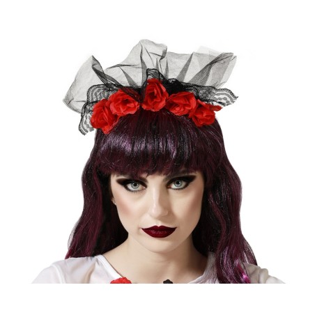 DIADEMA CATRINA ROSAS ROJO Y NEGRO MUJER ADULTO