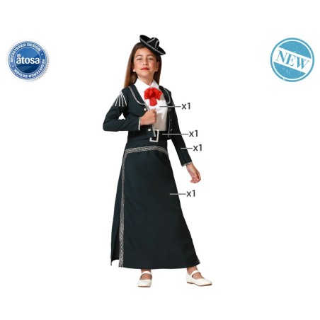 DISFRAZ MARIACHI VESTIDO NEGRO NIÑA INFANTIL