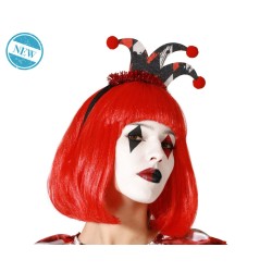 DIADEMA ARLEQUÍN CIRCO ROJO NEGRO MUJER ADULTO