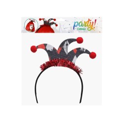 DIADEMA ARLEQUÍN CIRCO ROJO NEGRO MUJER ADULTO