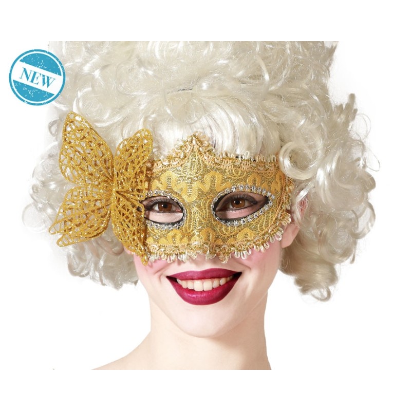 MÁSCARA VENECIANA ANTIFAZ DORADO MARIPOSA MUJER ADULTO