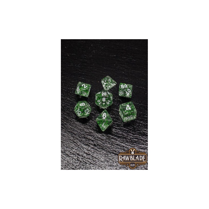 RAWBLADE TRANSPARENT GLITTER  SET DADOS GREEN (7)