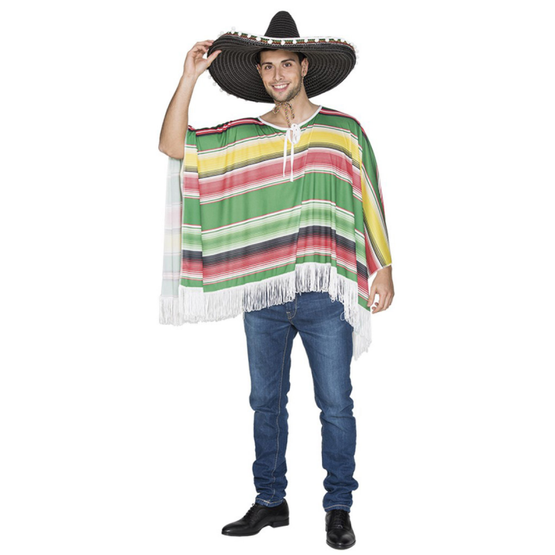 Poncho Mexicano Adulto - Disfraz Colorido y Tradicional
