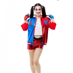 Disfraz de Jokers Baby Adulto inspirado en Harley Quinn con chaqueta, camiseta, pantalón corto y guantes.