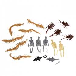 Bolsita con insectos y esqueletos surtidos de goma flexible para decoración de Halloween - 17 unidades.