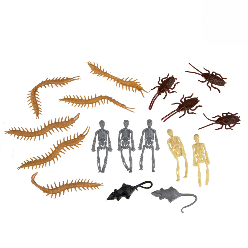 Bolsita con insectos y esqueletos surtidos de goma flexible para decoración de Halloween - 17 unidades.