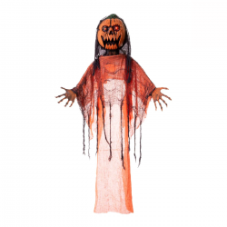 Calabaza Ahorcada con Luz para decoración de Halloween, 150cm de altura y 100cm de ancho con brazos extendidos.