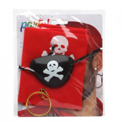 Set de pirata 3 piezas con bandana roja, parche y pendiente.