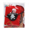Set de pirata 3 piezas con bandana roja, parche y pendiente.