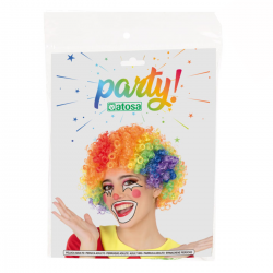 Peluca de payaso multicolor rizada, perfecta para Carnaval y disfraces.
