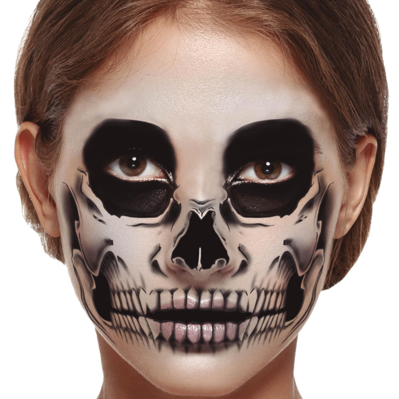 Tatuaje de Cara Esqueleto 30 x 14 cm – Ideal para Fiestas de Halloween y Disfraces