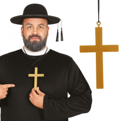 Cruz dorada de PVC de 22 cm para complementar disfraces de sacerdote o monje