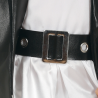 Detalle del cinturón negro con hebilla del Disfraz Doll Bride Infantil.