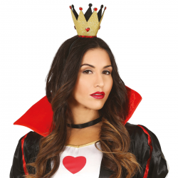 Diadema Corona Dorada con Piedras Rojas para Disfraz de Reina de Corazones.