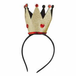Diadema Corona Dorada con Piedras Rojas para Disfraz de Reina de Corazones.