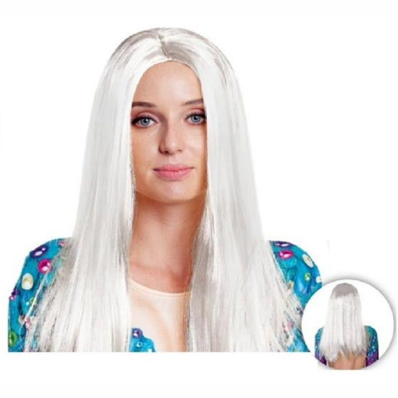 Peluca extralarga blanca de 60 cm para disfraces y cosplay