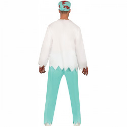 Disfraz de enfermero zombie para adultos con chaqueta, pantalón y accesorios ensangrentados.